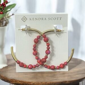 NWT! Kendra Scott Jovie Gold Beaded Hoop Earrings in Bronze Veined Red